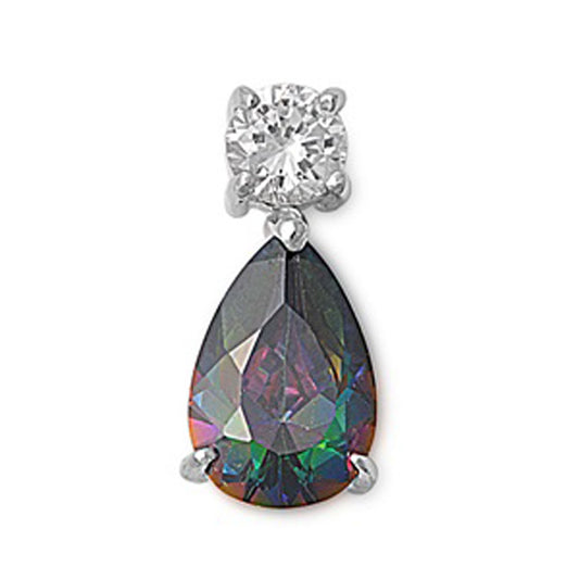 Classic Teardrop Pendant Rainbow Simulated Topaz .925 Sterling Silver Charm