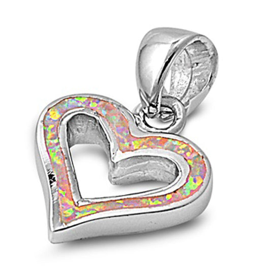 Sparkly Promise Heart Pendant White Simulated Opal .925 Sterling Silver Charm