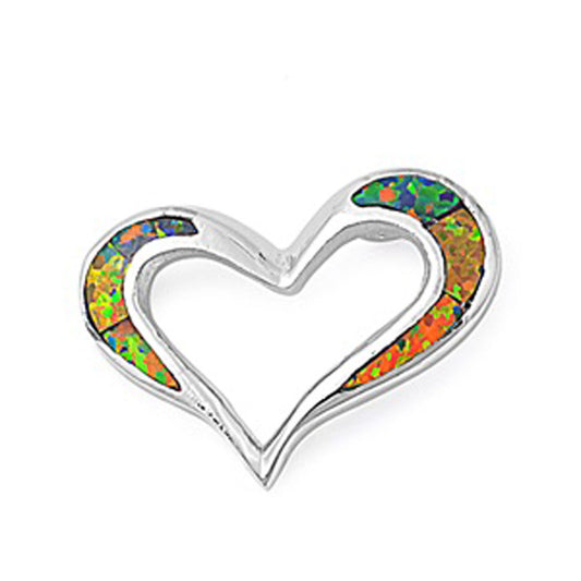 Sparkly Mosaic Heart Pendant Mystic Simulated Opal .925 Sterling Silver Charm