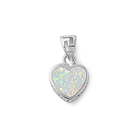 Sparkly Promise Heart Pendant White Simulated Opal .925 Sterling Silver Charm