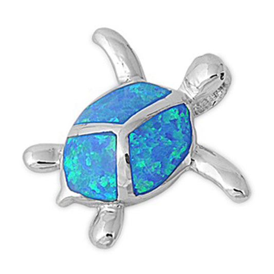 Peace Sign Shell Turtle Pendant Blue Simulated Opal .925 Sterling Silver Charm