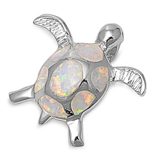 Tropical Mosaic Turtle Pendant White Simulated Opal .925 Sterling Silver Charm