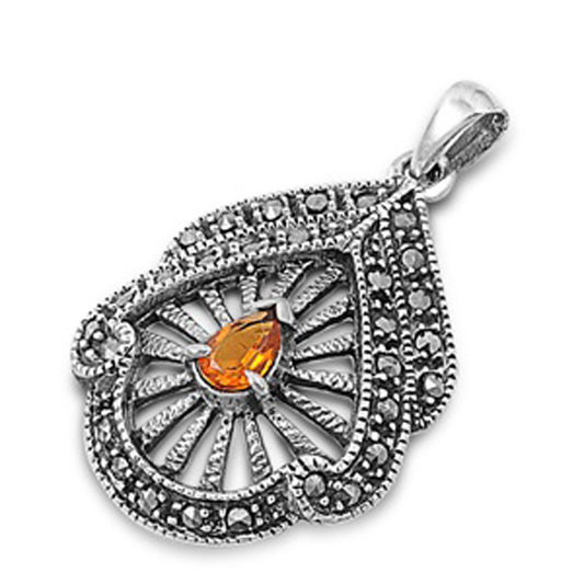 Greek Style Teardrop Pendant Champagne CZ .925 Sterling Silver Charm