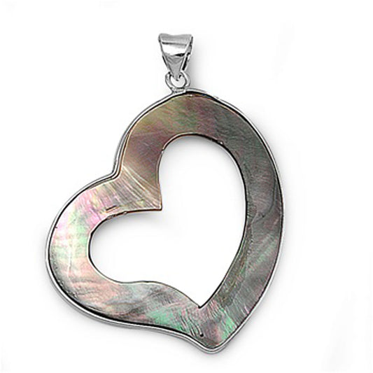 Cutout Promise Heart Pendant Simulated Abalone .925 Sterling Silver Love Charm