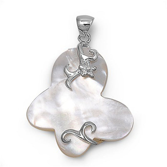 Cute Abstract Butterfly Pendant Simulated Abalone .925 Sterling Silver Charm