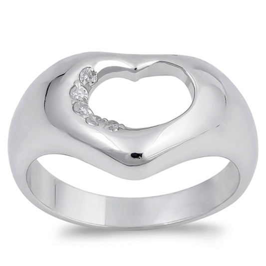 Clear CZ Unique Heart Cutout Promise Ring .925 Sterling Silver Band Sizes 5-9