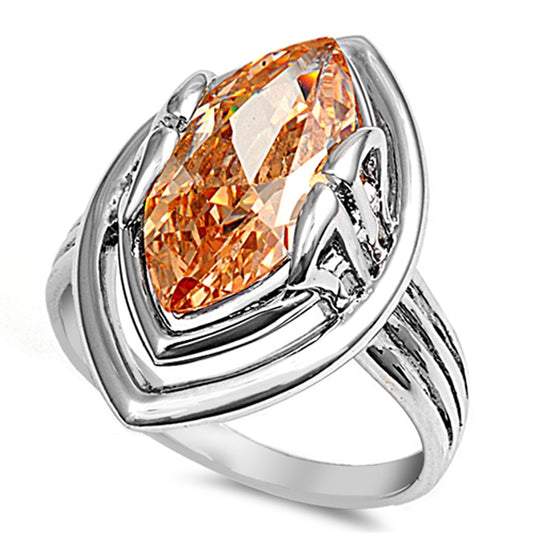 Champagne CZ Marquise Solitaire Raised Ring .925 Sterling Silver Band Sizes 6-9