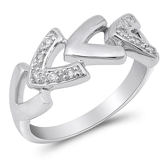 Clear CZ Polished Pointed Arrow Chevron Ring 925 Sterling Silver Band Sizes 5-9