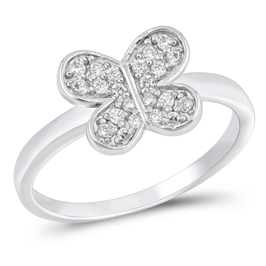 Clear CZ Micro Pave Butterfly Animal Ring .925 Sterling Silver Band Sizes 5-9