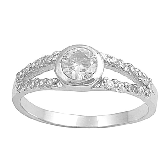 Clear CZ Solitaire Bezel Criss Cross Ring .925 Sterling Silver Band Sizes 5-8