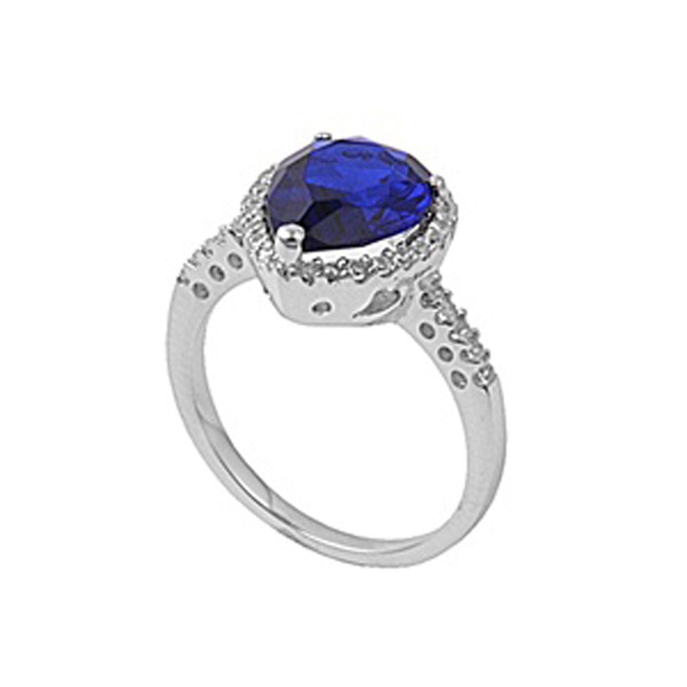 Blue Sapphire CZ Solitaire Halo Ring New .925 Sterling Silver Band Sizes 5-9