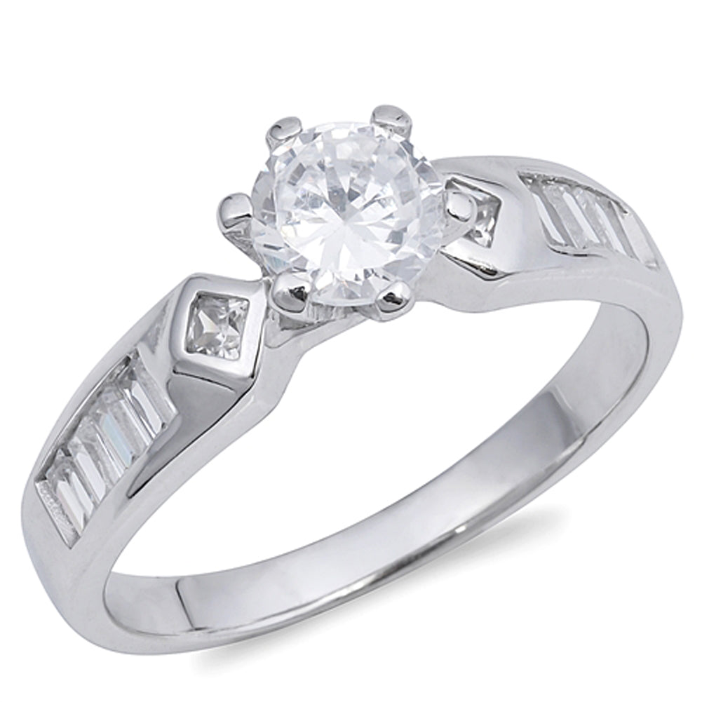 Clear CZ Round Solitaire Wedding Ring New .925 Sterling Silver Band Sizes 5-9