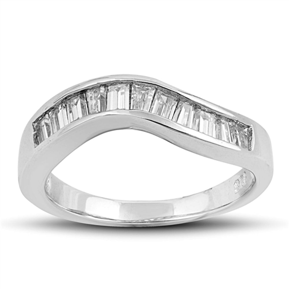 Clear CZ Channel Curved Thumb Ring New .925 Sterling Silver Band Sizes 5-9