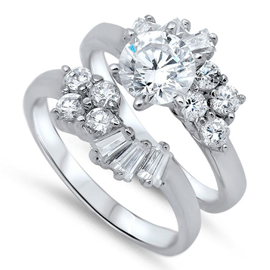 White CZ Elegant Unique Solitaire Ring Set .925 Sterling Silver Band Sizes 5-10