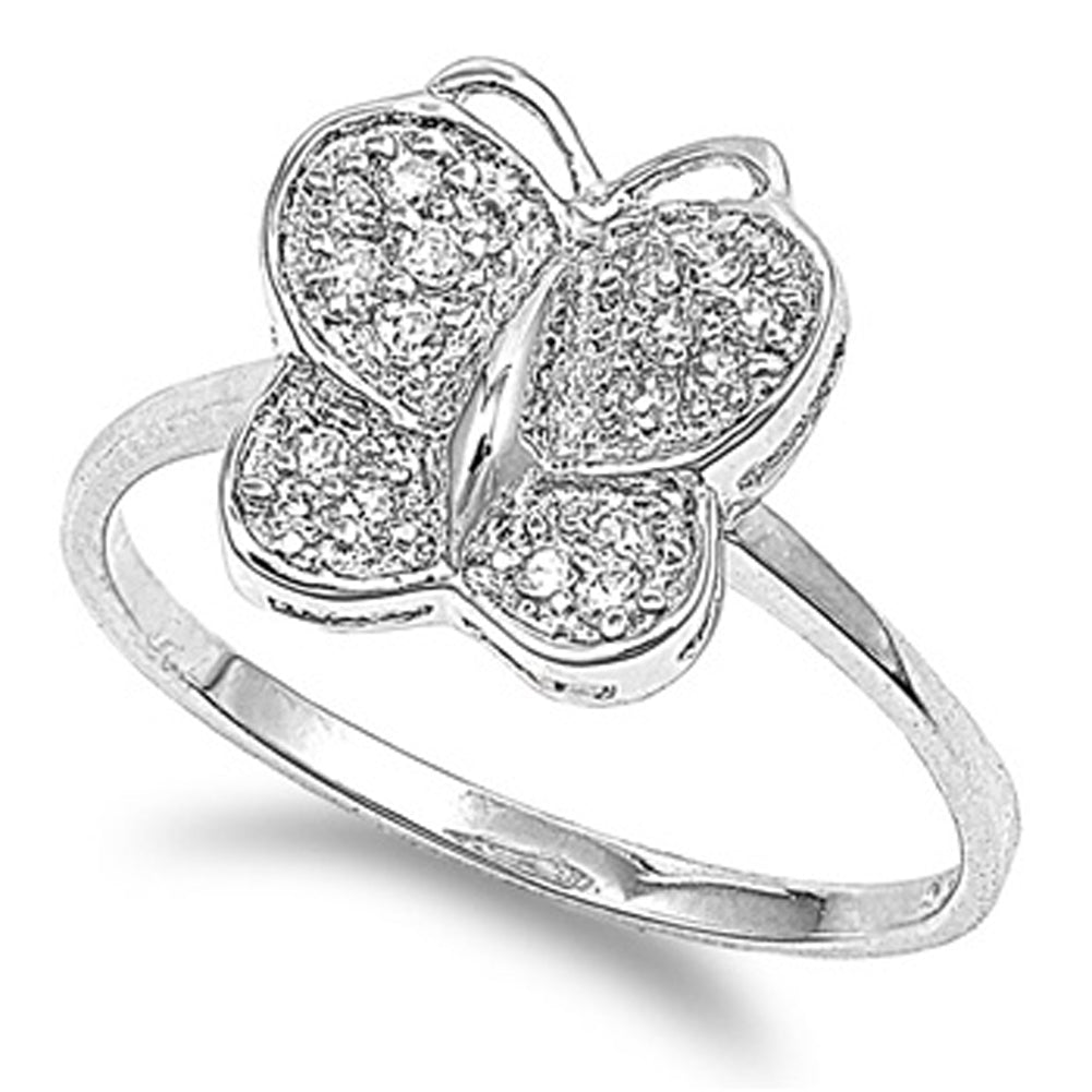 Cluster Butterfly White CZ Animal Ring New .925 Sterling Silver Band Sizes 5-9