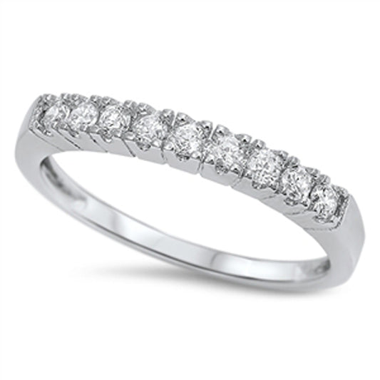 Clear CZ Thin Polished Stackable Ring New .925 Sterling Silver Band Sizes 5-10