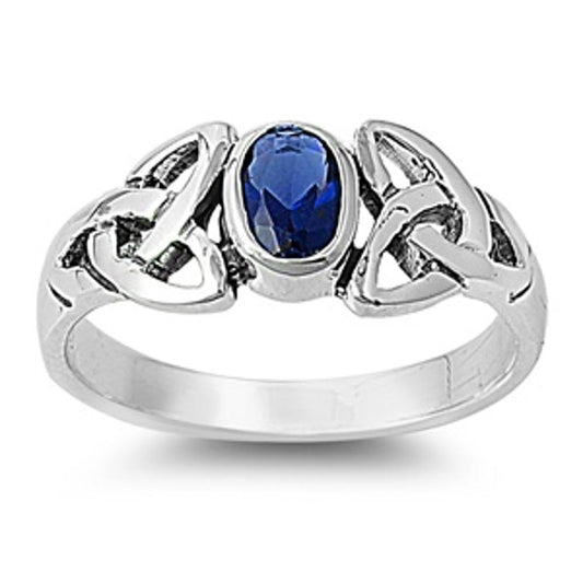 Blue Sapphire CZ Polished Triquetra Ring New 925 Sterling Silver Band Sizes 5-10