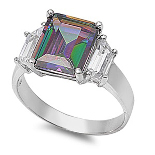 Rainbow Topaz CZ Unique Modern Cute Ring New 925 Sterling Silver Band Sizes 5-10