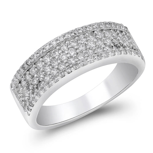 Clear CZ Shiny Micro Pave Ring New .925 Sterling Silver Thumb Band Sizes 5-10