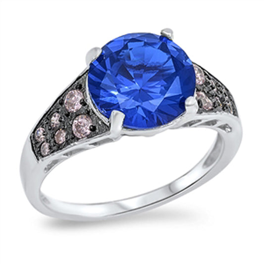 Blue Sapphire CZ Modern Style Unique Ring .925 Sterling Silver Band Sizes 5-10