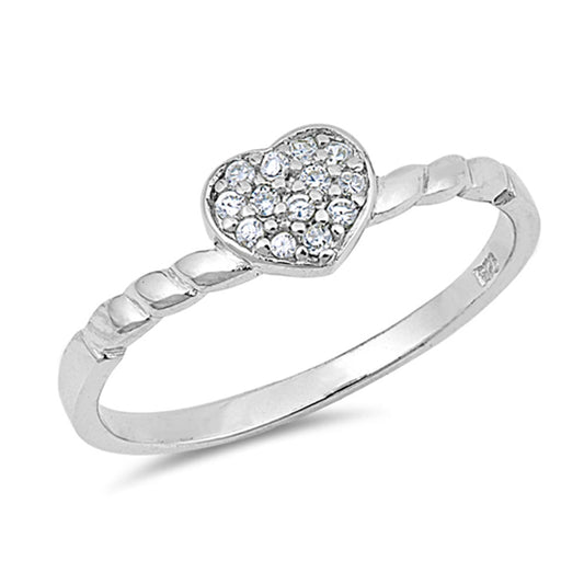 Clear CZ Micro Pave Heart Twist Ring .925 Sterling Silver Thumb Band Sizes 5-9