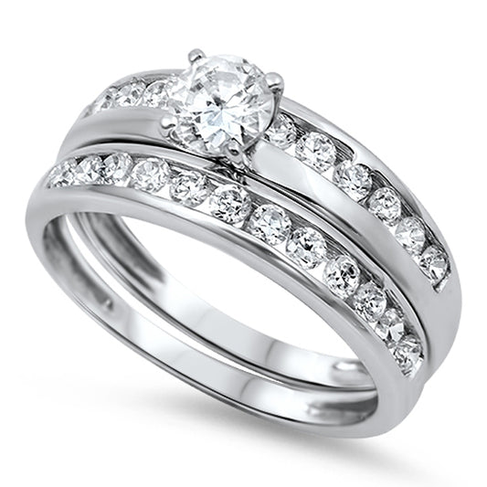 Clear CZ Beautiful Wedding Bridal Ring Set .925 Sterling Silver Band Sizes 6-10