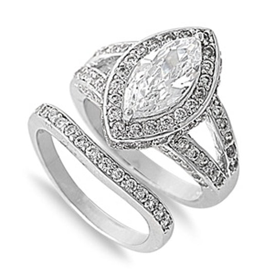 Clear CZ Polished Elegant Simple Ring Set .925 Sterling Silver Band Sizes 5-10