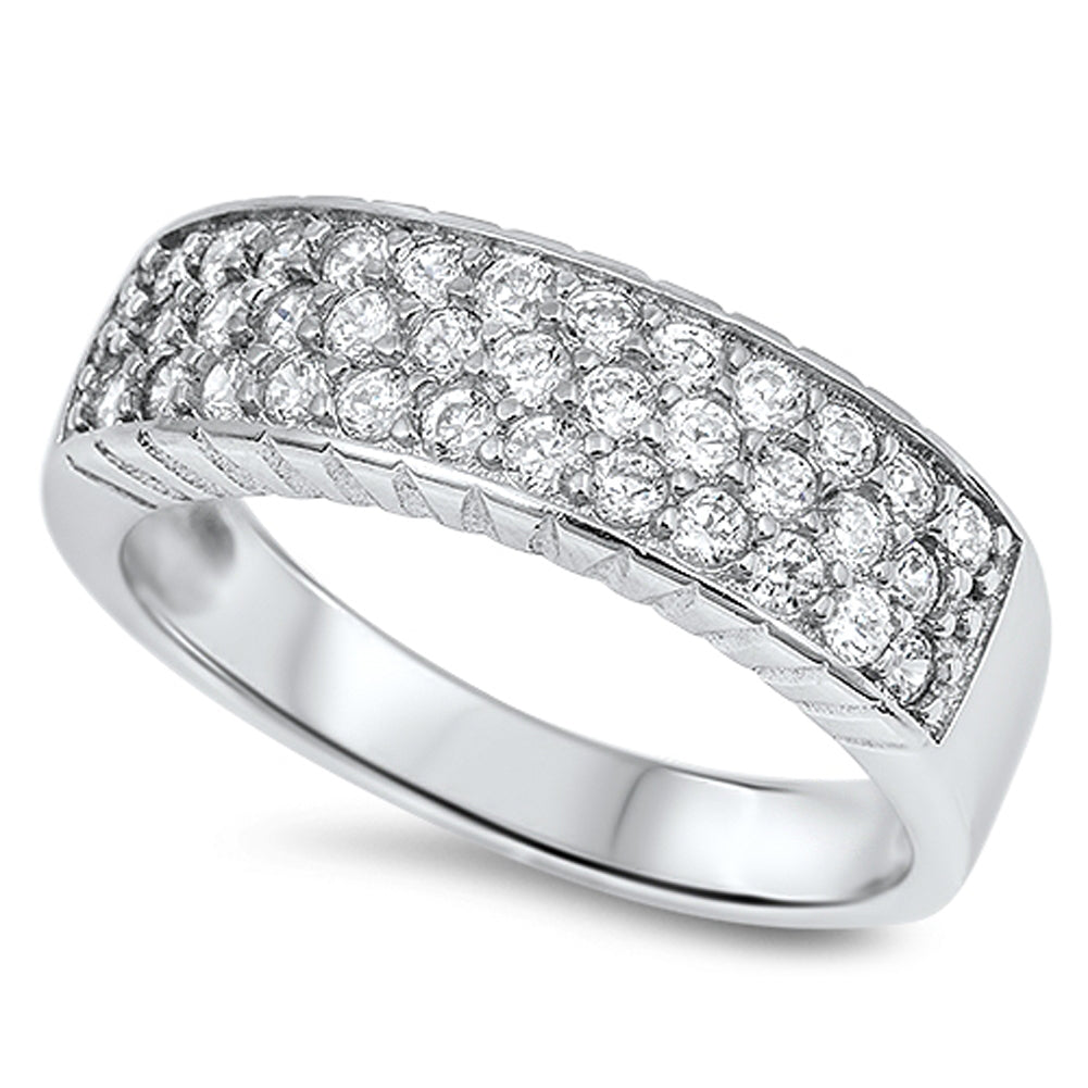 Clear CZ Polished Micro Pave Ring New .925 Sterling Silver Thumb Band Sizes 5-9