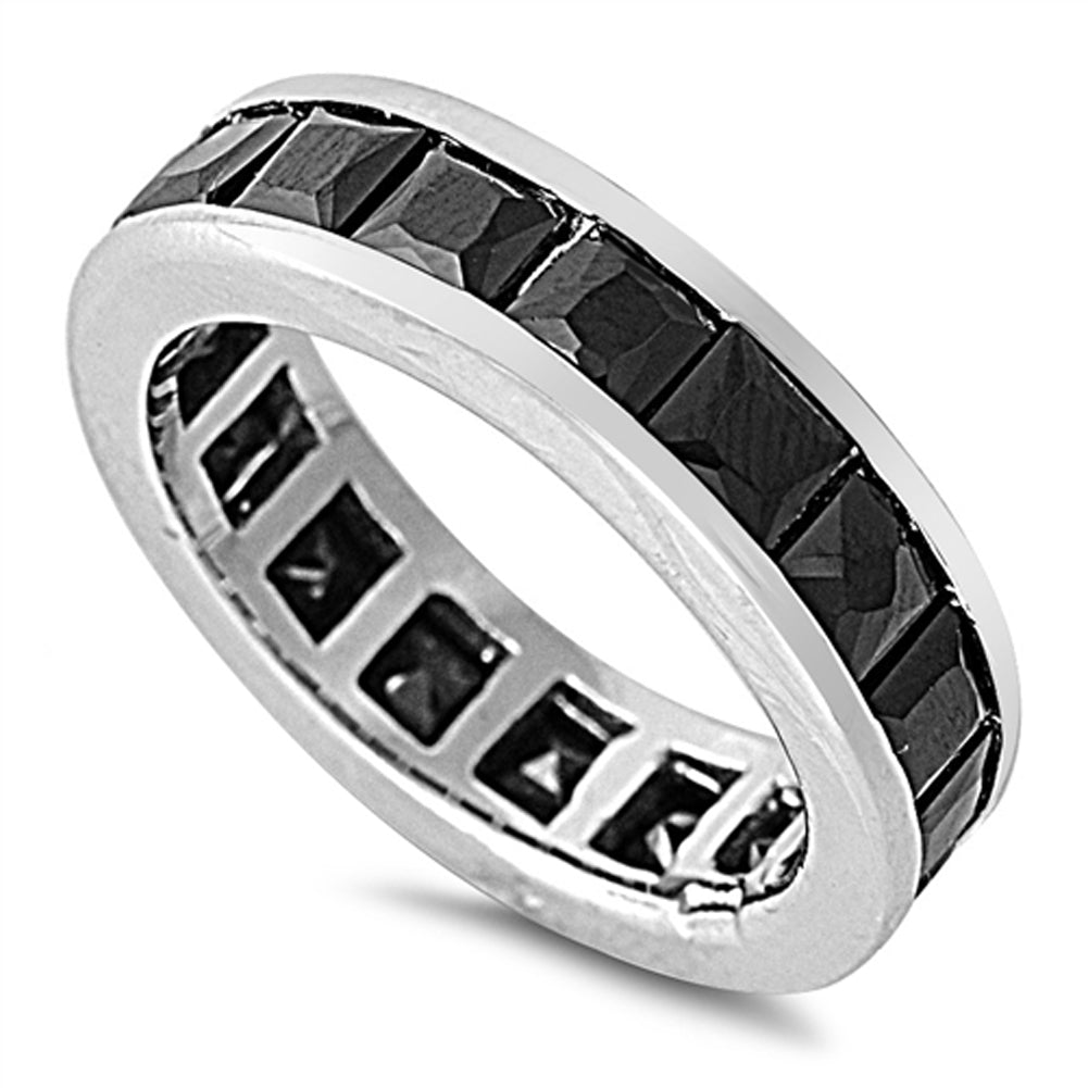 Black CZ Unique Polished Ring New .925 Sterling Silver Thumb Band Sizes 6-8