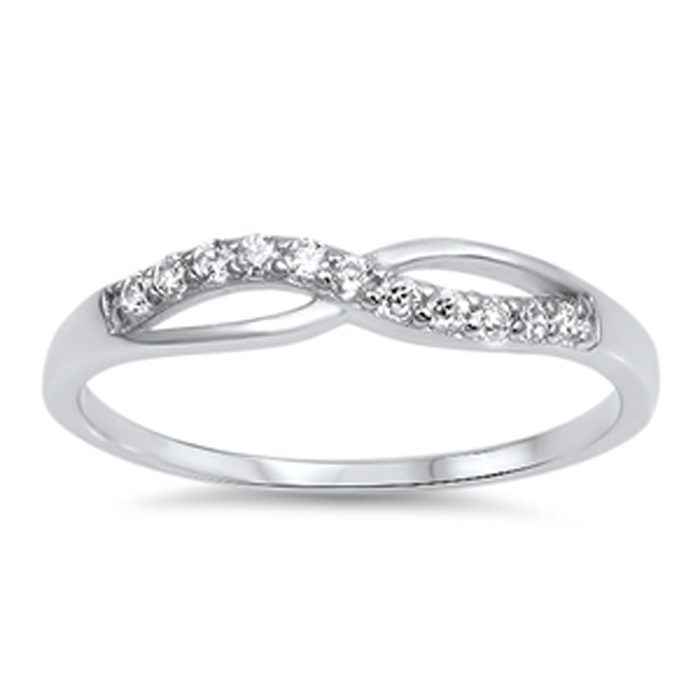 Clear CZ Infinity Criss Cross Polished Ring .925 Sterling Silver Band Sizes 5-10