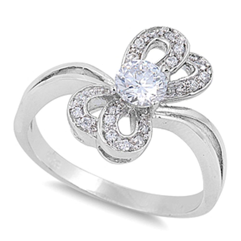 Clear CZ Butterfly Bow Polished Cutout Ring .925 Sterling Silver Band Sizes 5-9