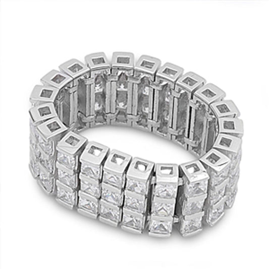 Clear CZ Polished Unique Eternity Ring New .925 Sterling Silver Band Sizes 4-9