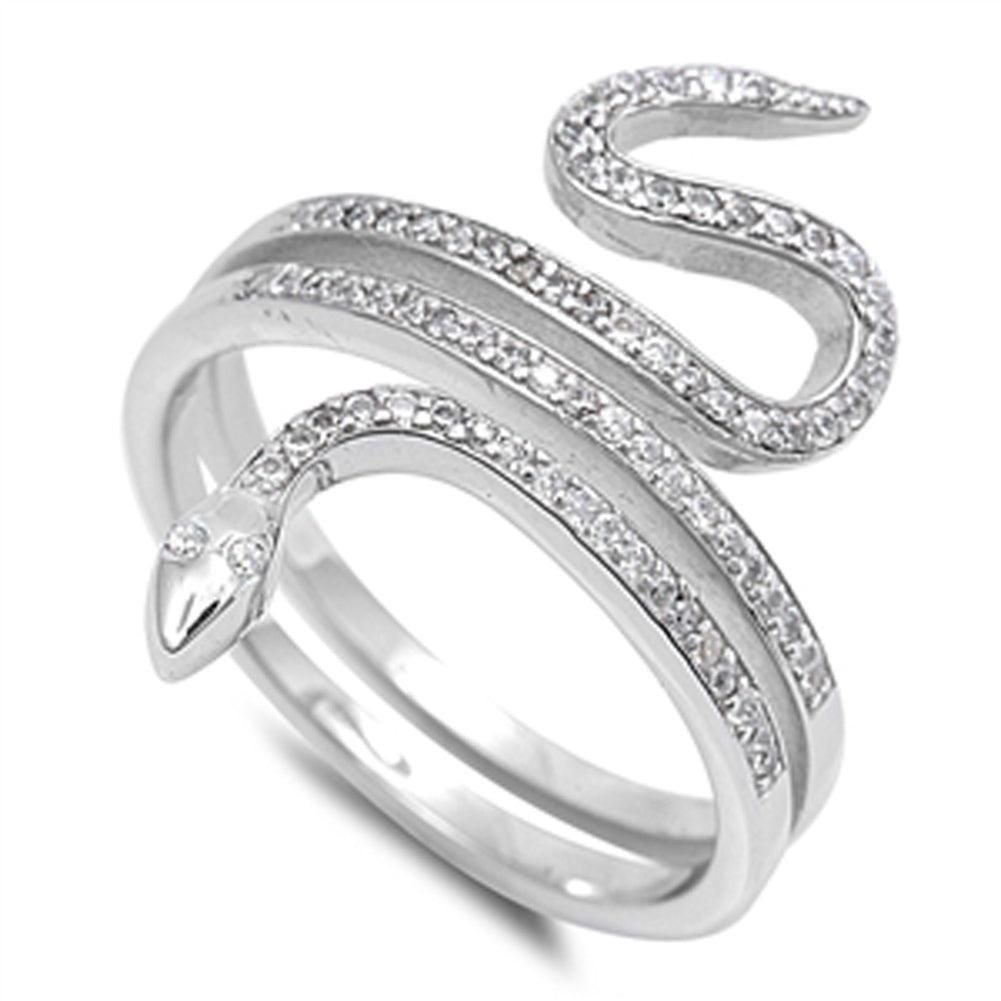 Women's Snake Serpent White CZ Unique Ring .925 Sterling Silver Band Sizes 5-11