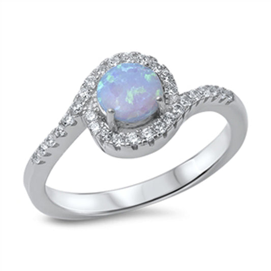 Light Blue Lab Opal Halo Clear CZ Ring New .925 Sterling Silver Band Sizes 4-10