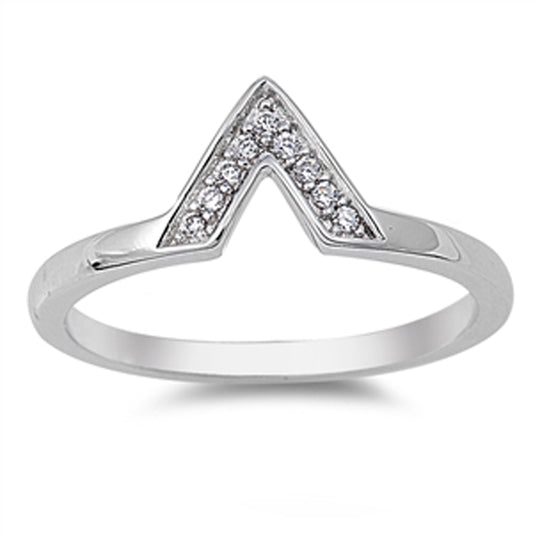 Pointed V Chevron White CZ Fashion Ring New .925 Sterling Silver Band Sizes 4-10