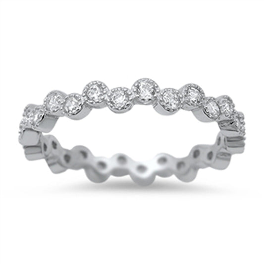 Eternity Bubble Clear CZ Unique Ring New .925 Sterling Silver Band Sizes 4-10