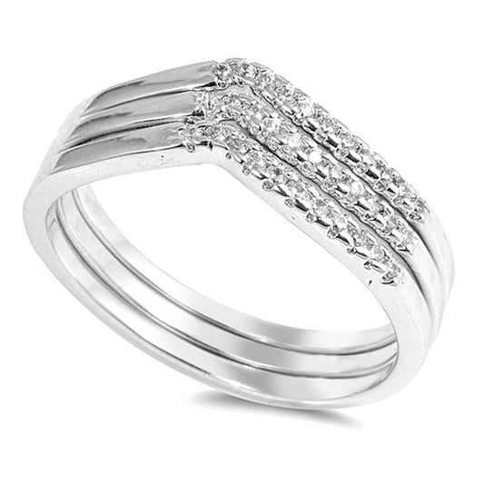 Chevron Clear CZ Stackable Ring Set .925 Sterling Silver Thumb Band Sizes 5-10