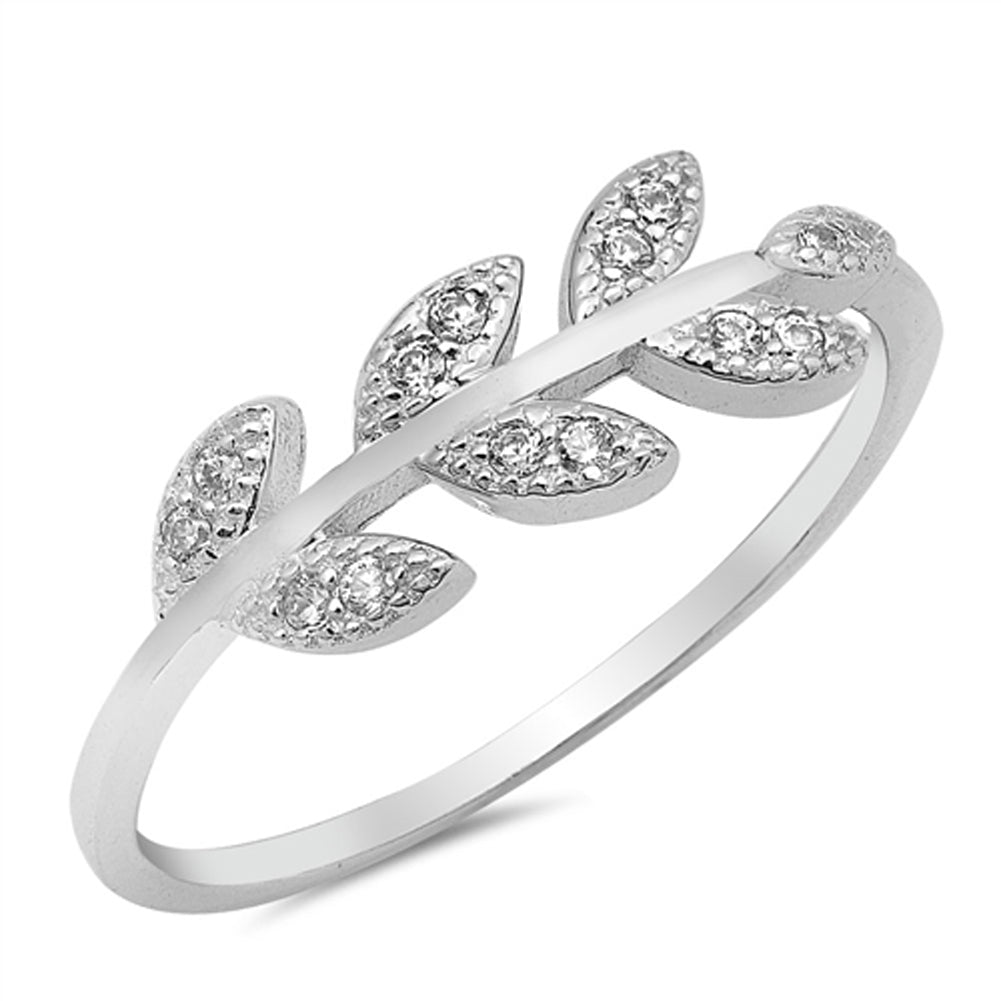 Leaf White CZ Wholesale Fashion Ring New .925 Sterling Silver Band Sizes 4-10