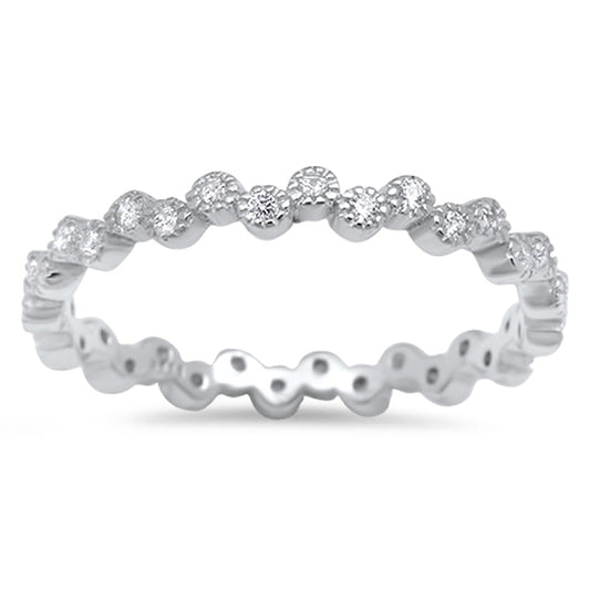 Eternity Wave Clear CZ Round Ring .925 Sterling Silver Thumb Band Sizes 4-10