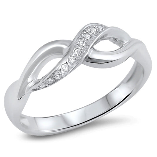 Clear CZ Infinity Wave Knot Promise Ring .925 Sterling Silver Band Sizes 5-10