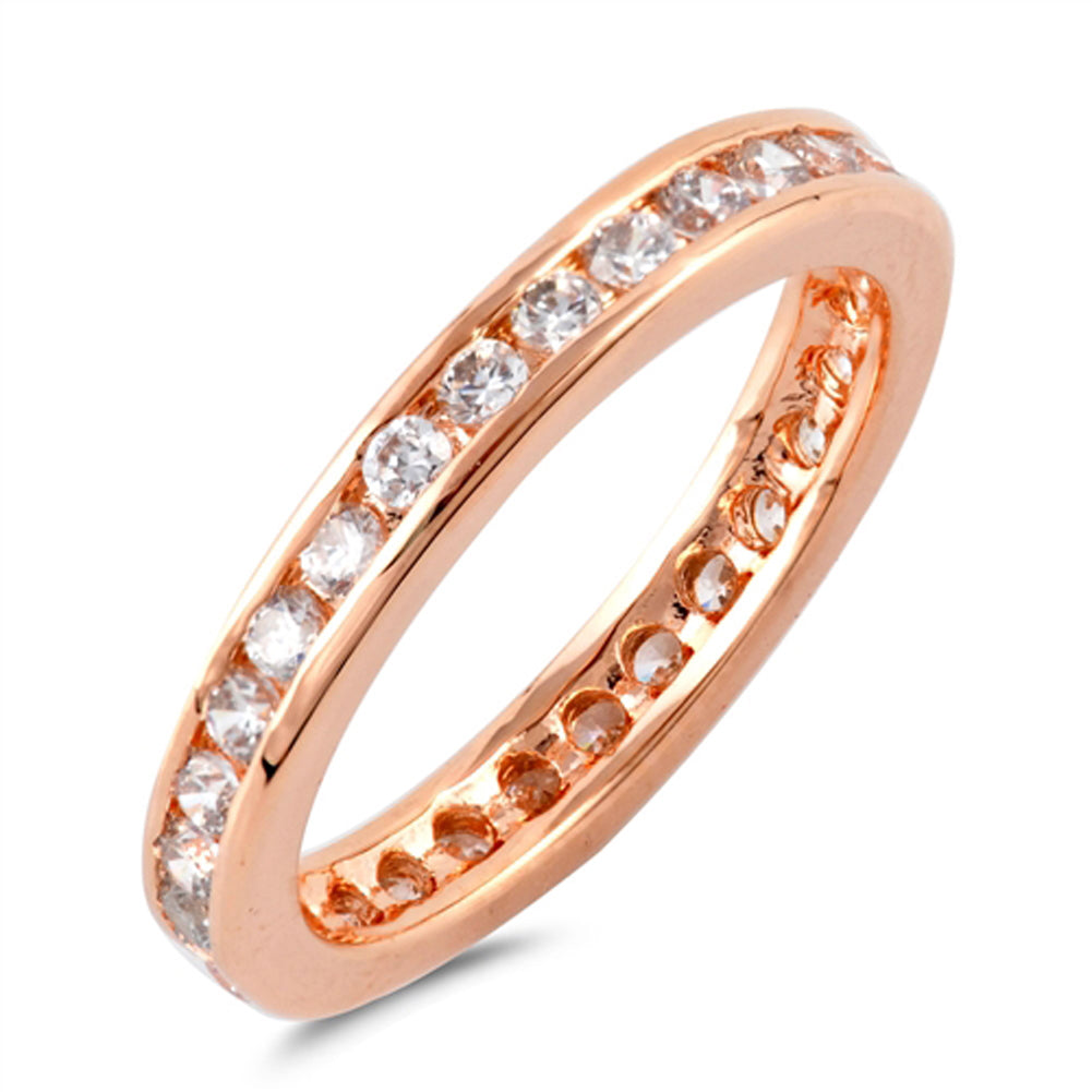 Rose Gold-Tone Eternity Clear CZ Ring New .925 Sterling Silver Band Sizes 7-10