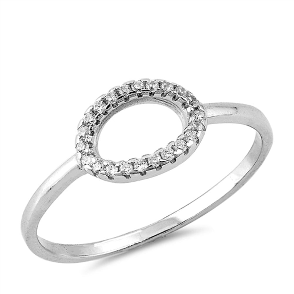 Clear CZ Circle Oval Wholesale Fashion Ring .925 Sterling Silver Band Sizes 4-10