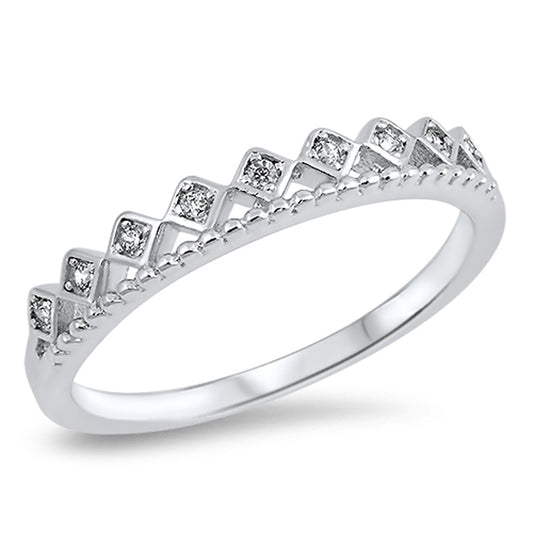 Clear CZ Princess Tiara Queen Crown Ring New 925 Sterling Silver Band Sizes 4-10