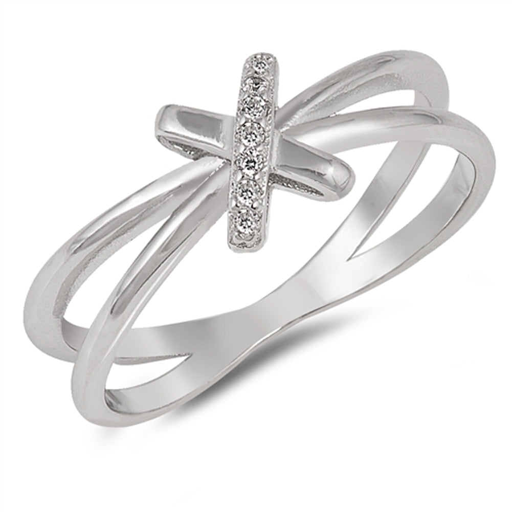 White CZ Criss Cross Infinity Knot Ring New .925 Sterling Silver Band Sizes 4-10