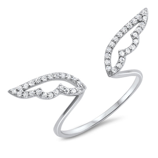 Open White CZ Angel Wings Ring .925 Sterling Silver Adjustable Band Sizes 4-10