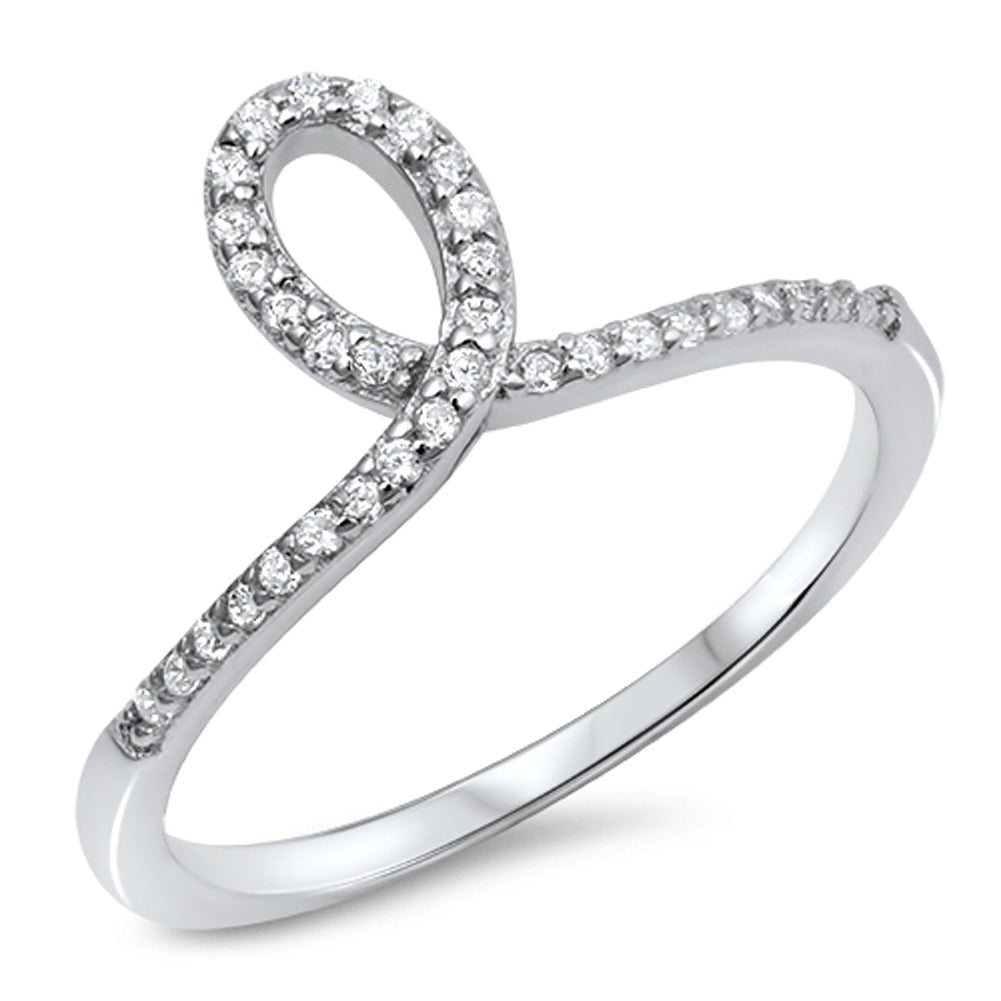 Clear CZ Loop Promise Knot Ring .925 Sterling Silver Friendship Band Sizes 4-10