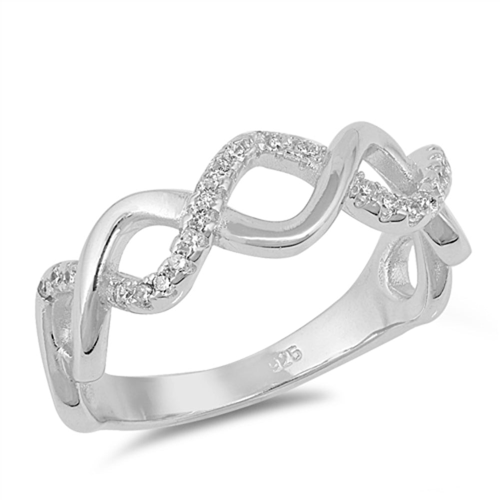 Clear CZ Criss Cross Infinity Knot Ring New .925 Sterling Silver Band Sizes 5-10