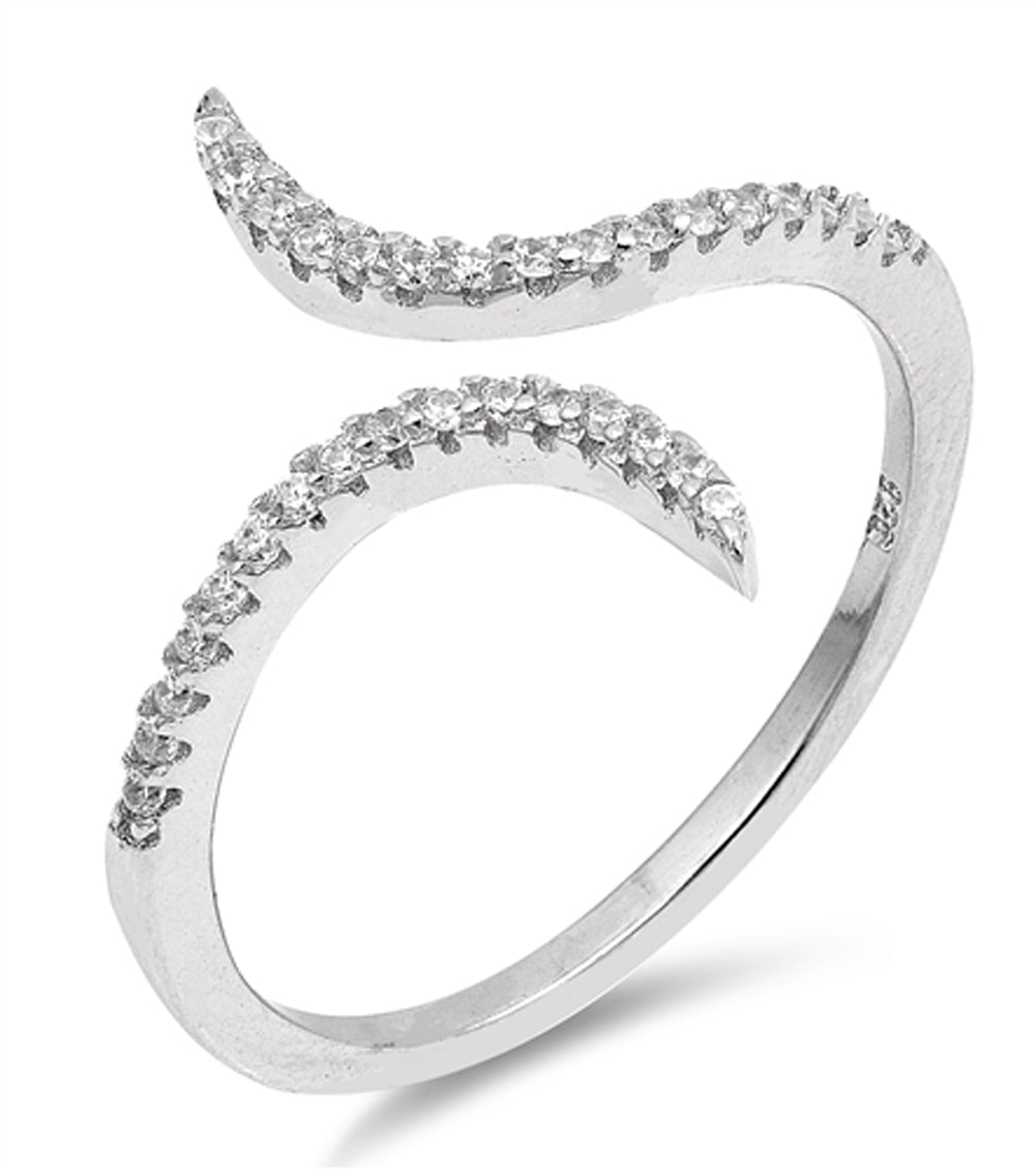 Open White CZ Criss Cross Adjustable Ring .925 Sterling Silver Band Sizes 4-10