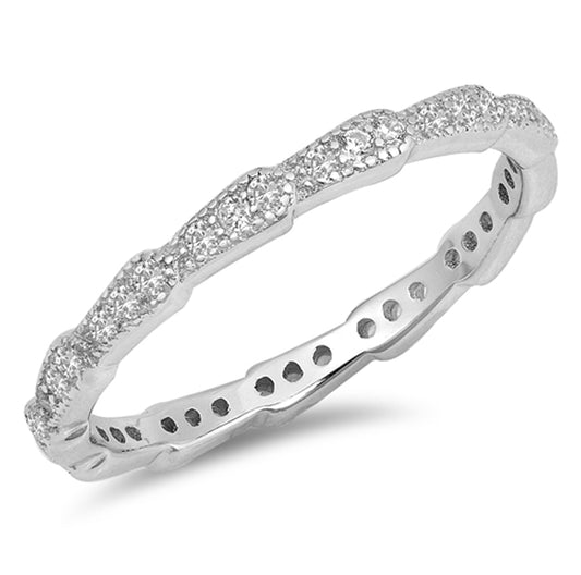 Clear CZ Stackable Eternity Textured Ring .925 Sterling Silver Band Sizes 4-10