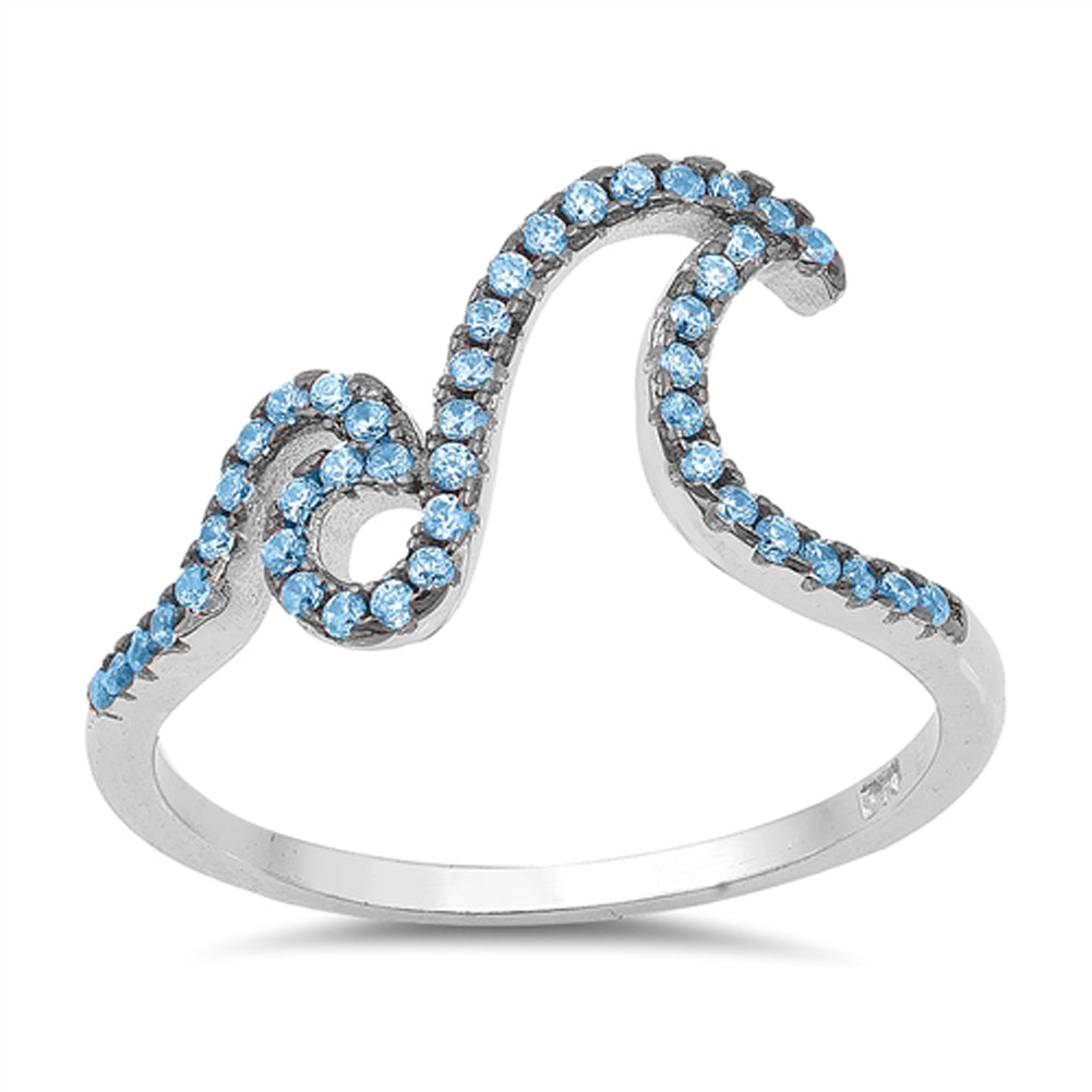 Blue Topaz CZ Ocean Wave Micro Pave Ring .925 Sterling Silver Band Sizes 4-10